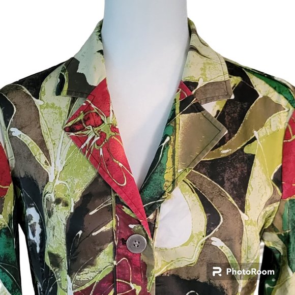 Chico's Artsy Autumnal Floral Bomber Blazer Jacket Art to Wear Sz Small - Picture 4 of 11